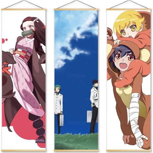 Hang Painting Modern Demon Slayer Kimetsu No Yaiba Wall Art Picture Wooden Scroll Print Canvas Famous Anime Poster Home Decor