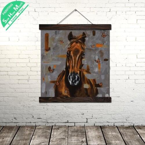 Horse Animal Wall Art Single Panel Canvas Prints Painting with Frame Scroll Painting Hanging Poster Decorative Picture Artwok