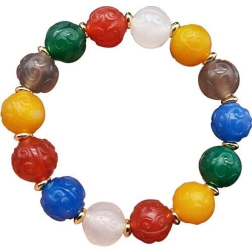 Natural Hand Carved Agate Chalcedony Beads Bracelets Multi gemstone Bracelet jade Mens Women jade bangle