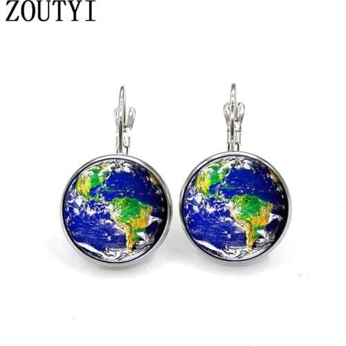 New/glamour classic world map photo pattern, convex glass inlay earrings, ladies wear earrings