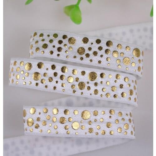 New design 5/8" fold over elastic gold foil dots printed foe elastic 029 white,50yards/lot
