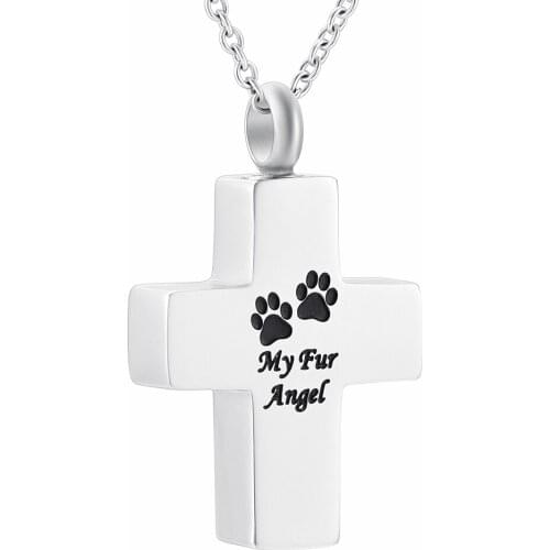 Stainless Steel Cross Cremation Urn Necklace Pet Paw Memorial Ashes Necklace Pendant Keepsake Gift For Loved one, Pet, Dog