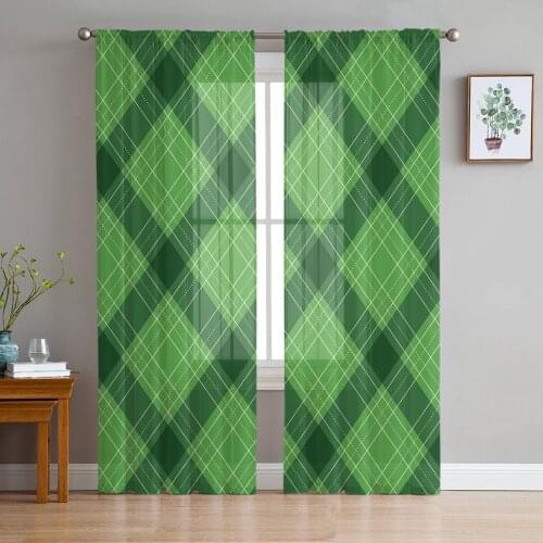 St. PatrickS Day Green Plaid Sheer Curtains for Living Room Bedroom Kitchen Tulle for Windows Voile Yarn Curtains for Bedroom
