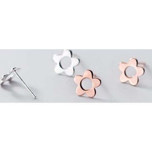 8mm 1pair Authentic 925 Sterling Silver Jewelry Hollow Floral Flower stud Earrings Piercing C-G6882