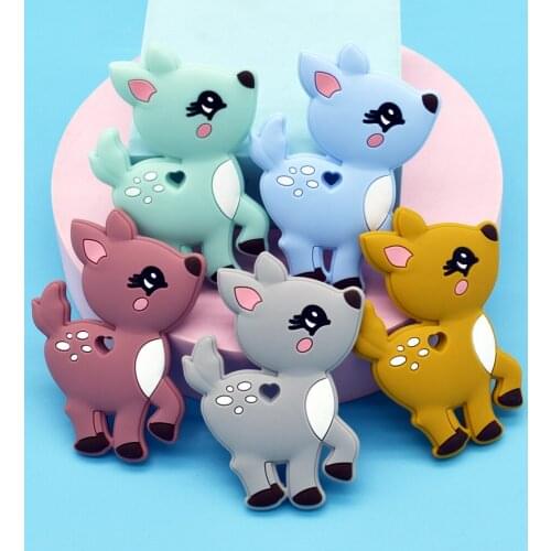 Silicone Baby Teether Teething Toy Cartoon Fawn Infant Teether Item Food Grade Silicone Newborn Shower Gift DIY Pacifier Pendant