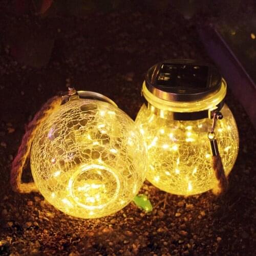Solar Garden Light Outdoor Hanging Solar Cracked Glass Ball Light Waterproof Solar Lantern Lamp For Home Yard Party Xmas Decor
