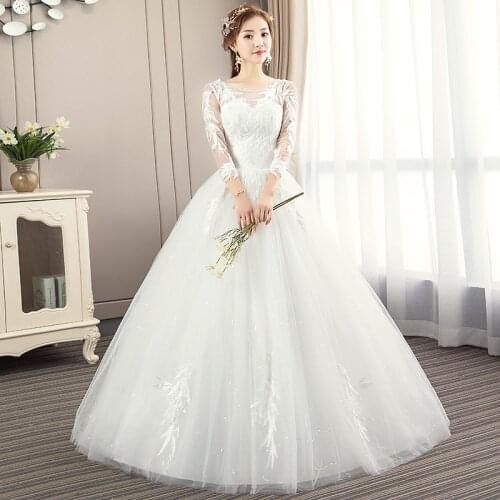 Wedding Dress 2021 New Elegant Three Quarter sleeve Wedding Gown Lace Up Ball Gown Vintage Robe De Mariee For Pregnant Customize