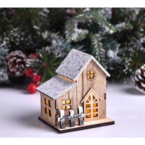 LED Wooden House Light Up Hut Battery Powered Festival Holiday Ornament Cottage Figurine Table Craft Christmas Gift Decor
