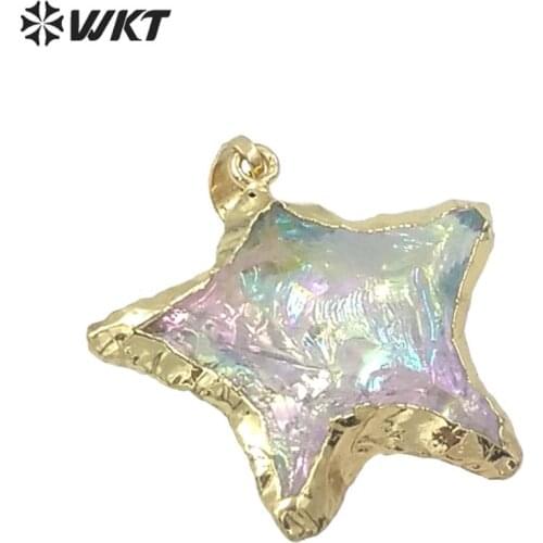 WT-P1563 Amazing gold electroplated angel raw crystal quartz star pendant women fashion natural aura quartz stone pendants