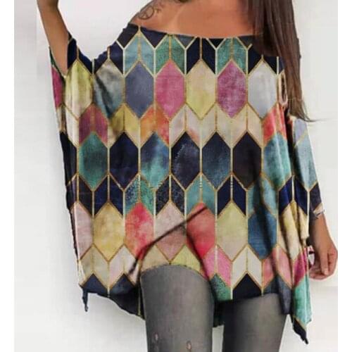 2021 Fashion Colorful Parrtern Shirts For Women Off Shoulder Long Sleeves Tops Casual Loose T Shirt Women Plus Size Tee