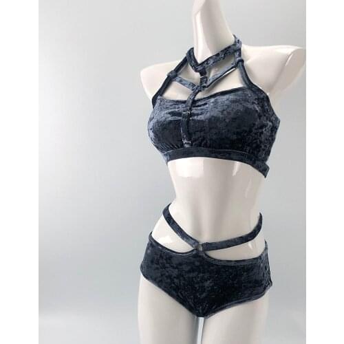 Hope&Win 2021 Newest Womens Pole Dance Clothing Velvet Asymetrical Crop Top Sexy Shorts Club Velvet Asymetrical Bottoms