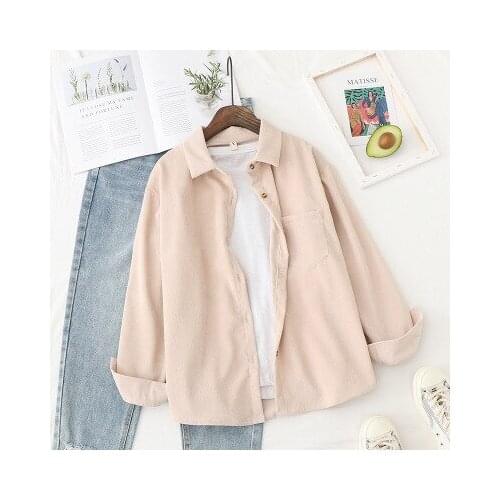 Womans Button Cardigan Blouses Long Sleeve Corduroy Shirts Spring Ladies Casual Solid Loose Couple models Style Shirt Top Crop