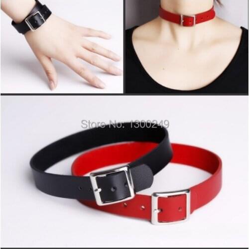 Harajuku Sexy Fashion Hot Dark square fibulae punk Goth Collar Choker Necklaces Leather handmade Red/Blackfree shipping