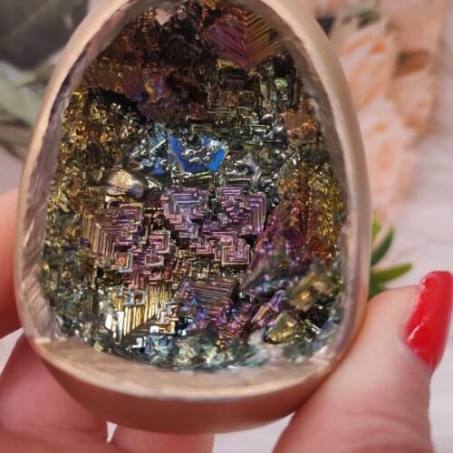 1pcs 7cm Rainbow Bismuth Ore Egg Quartz Crystal geode Mineral Specimen Reiki Healing
