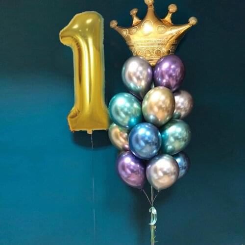 12inch Metal Latex Balloons Thick Chrome Metallic Colors Inflatable Balloon With 40inch Gold Number Globos Birthday Party Decor