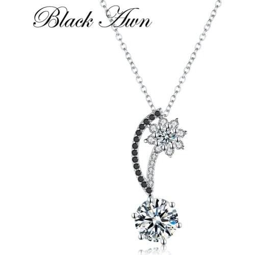 2021 New Romantic Femme Genuine 925 Sterling Silver Necklaces Pendants Jewelry Black&White Stone Necklace Women Bijoux P094