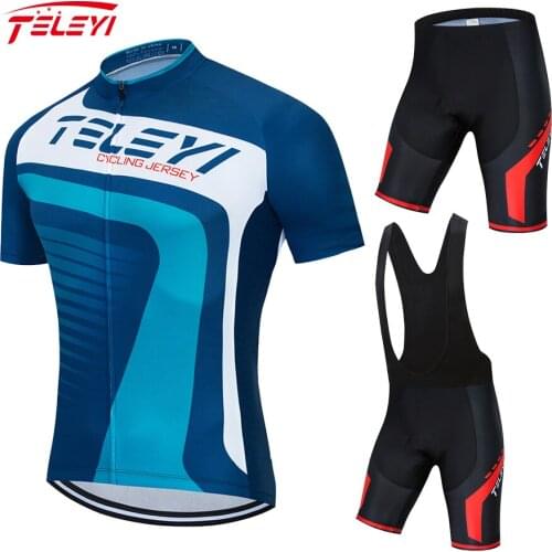 2021 Teleyi Cycling Jersey Men Set Bib Shorts Set Summer Mountain Bike Bicycle Suit Anti-UV Bicycle Team Racing Uniform Clothes