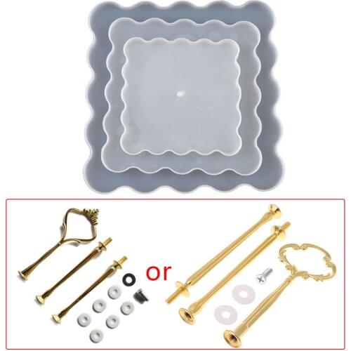 3 Tier Irregular Square Cake Fruit Food Disc Big Plate Stand Resin Casting Mold