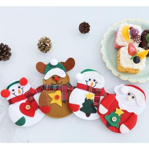 5Pcs/Lot Santa Hat Reindeer Christmas Fork Knife Cutlery Bag Holder New Year Pocket Tableware Decoration for Home Party Dinner