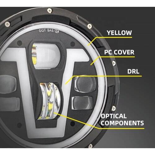 7 Inch Motorcycle Led Headlight 12V24v V Type White DRL for Jeep Wrangler JK TJ LJ CJ