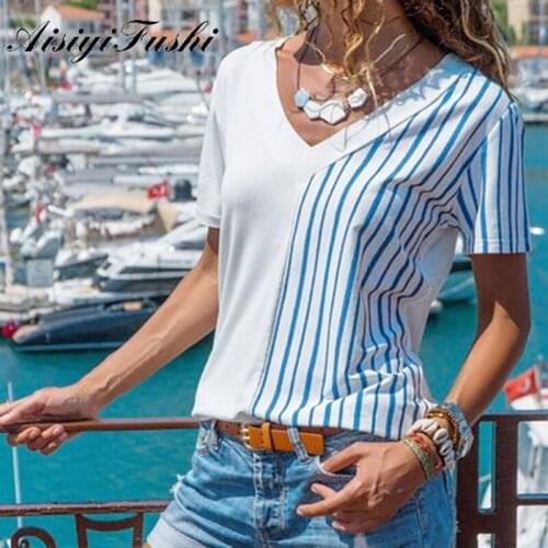 Aisiyifushi Summer Print White T Shirt Women Harajuku Cotton Plus Size Casual Short Sleeve Tops & Tees V Neck T Shirts for Women