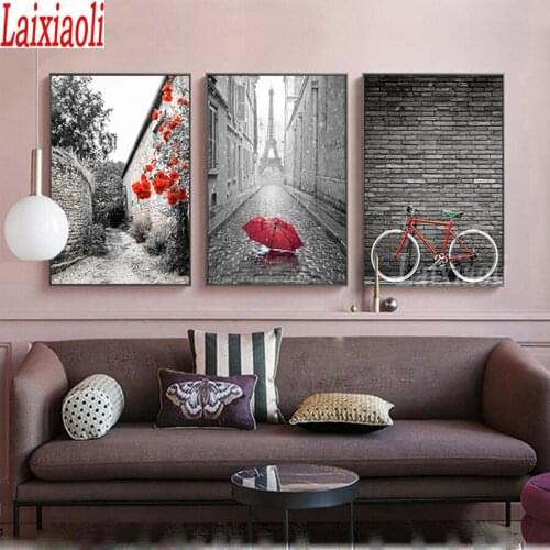 Diamond painting Abstract European Retro Architectural Paris Landscape pattern Diy full round drill mosaic embroidery 3pcs decor
