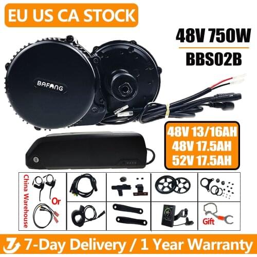 Bafang Mid Drive Motor BBS02B 48V 750W Electriac Bike Conversion Kit with Battery 48v/52v 13AH/16AH/17.5AH Li-ion ebike battery