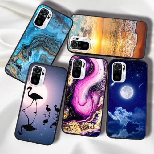 Case For Xiaomi Redmi Note 10 Pro Note10 10S Phone Cover Silicone TPU Soft Marble Moon Sea Coque on Redmi Note 10 Pro Case Bag
