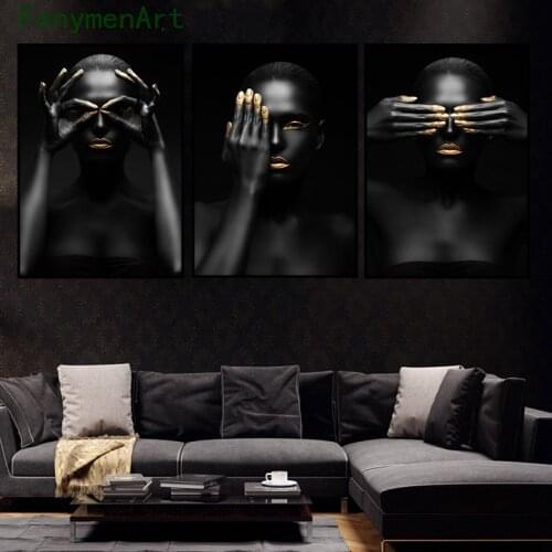 Black Gold African Woman Painting on Canvas Nordic Style Posters and Prints Scandinavian Wall Art Picture for Home Room Decor