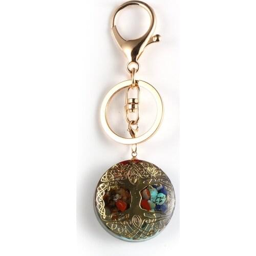 Tree of Life 7 Chakras Pendant Orgone Key Rings Natural Chip Stone Orgonite Energy Divination Healing Keychain Craft Jewelry