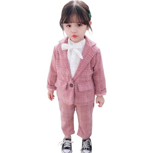 Baby Girl Boy Suit Set Plaid Pattern Clothing For Girls Outerwear + Pants Girls Clothes Toddler Party Costumes For Children