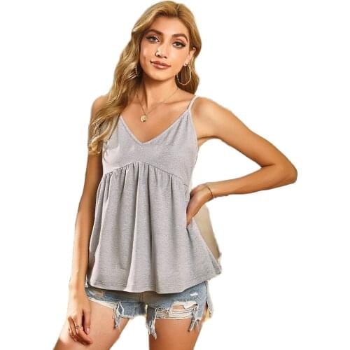 Womens T-Shirt 2021 Summer Women New Fashion Straps V-Neck Tank Top Casual Vest Loose Ruched Sleeveless Vest Home Clothes