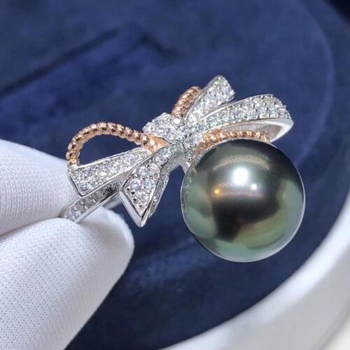 Fine Jewelry 925 Sterling Silver 1104 Natural Ocean Tahiti Peals Rings 9-10mm for Women Fine Pearls Rings
