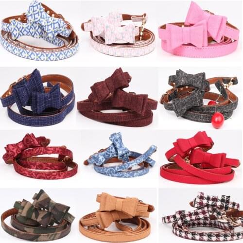 Leather Bowknot Dog Collar Leash Cat Coleira Pet Collier Chien Cute Collar Perro for Gatos Pug Chihuahua dog accessories