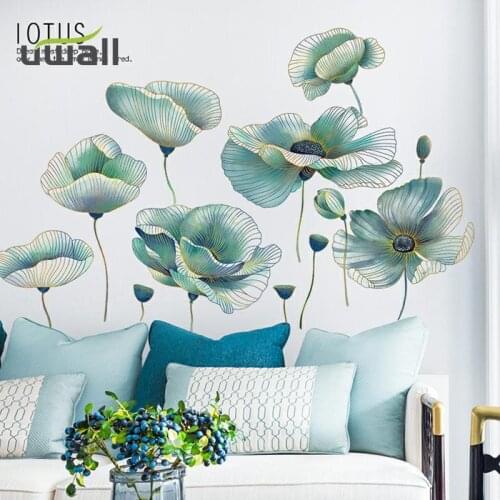 Creative Golden Edge Lotus Self-Adhesive Wall Stickers Living Room Decoration Corridor Porch Sofa Background Stickers Home Decor