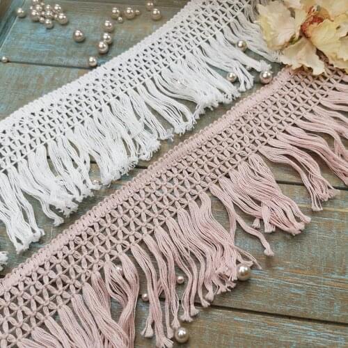 2M/lot Cotton Pink Ivory Soft Tassel Dangling Fringe Lace Trims for DIY Sewing Craft Clothing Material Accessories 10cm Width