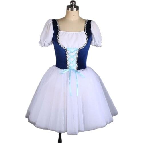 Top Selling Adult Girls Ballet Dance Tutu Short Sleeve Spandex Bodice Blue Ballet Tutu Dress Dance Performance Clothes 21268