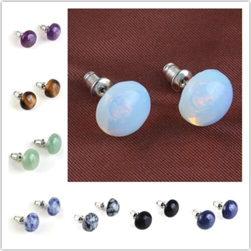 Trendy-beads Silver Plated Many Colors Quartz Stone Half Ball Shape Stud Earrings For Christmas Gift Jewelry