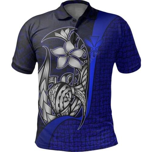 Polynesian Hawaii Polo Shirt Kanaka Maoli Blue Turtle with Hook 3D Printed Polo Shirt Men Women Short Sleeve Summer T-shirt
