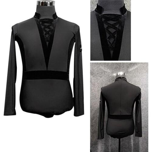 Men Latin Dance Top Long Sleeve Ballroom Dance Dancing Wear Adult Standard Leotard Bodysuit Tops Competition Shirt