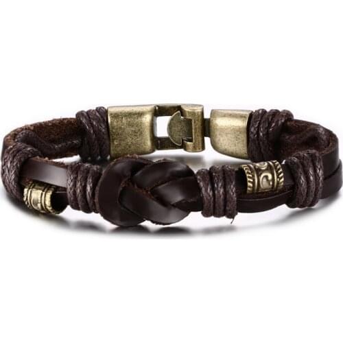 Vintage Leather Bracelet Bronze alloy Buckle Classical Style Easy Hook For Men B00162