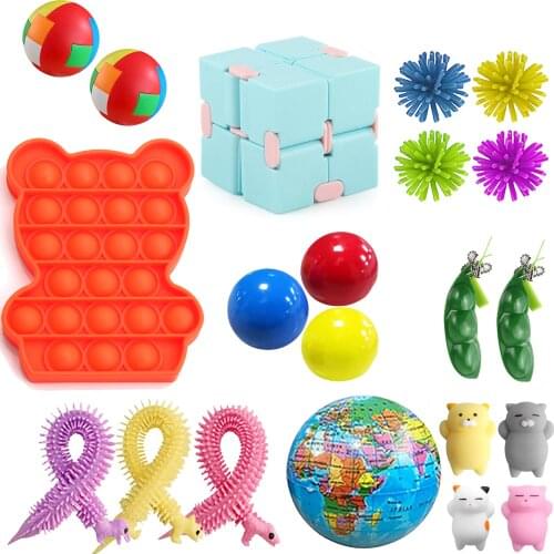 21 Pack Sensory Fidget Toy Set Push Bubble Anti Stress Relief Toys Set For Kids Adults Antistress Soft Squishy Sensory Toys
