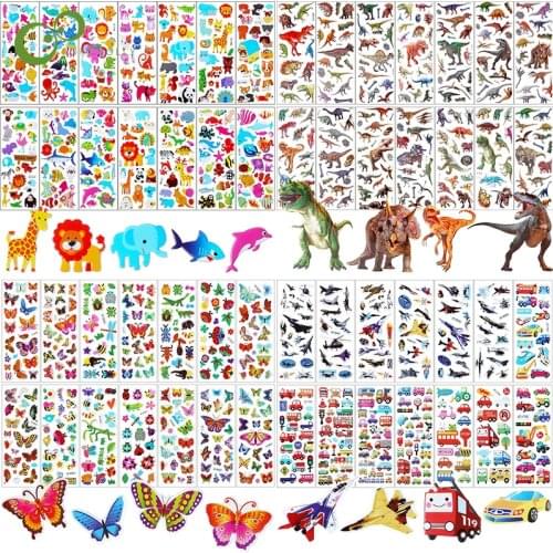 10/25/100 Sheets 3D Stickers for Kids Gifts Puffy Stickers Variety Pack School Teacher Reward Toys Animal Fruit Dinosaur Car YJN