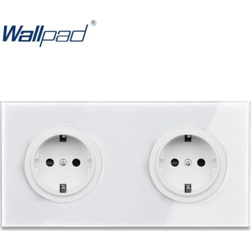 Wallpad L6 Double 2 Gang EU German Plug Wall Socket Schuko Dual Power Outlet Twin White Tempered Glass Panel 172*86mm