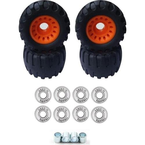 NEW-STRIKATE 4Pcs 76mm Rubber All Terrain Off Road Wheels with 8Pcs ABEC-11 White Bearing Complete Longboard Bearing Wheels