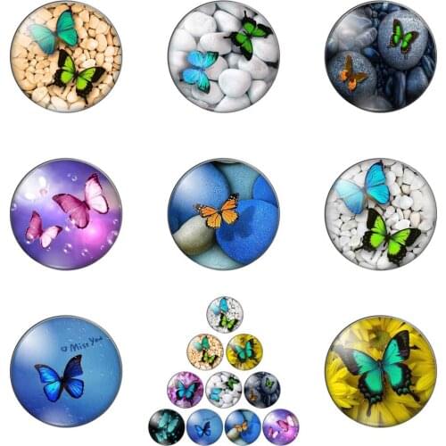 New Beauty Butterfly Round Photo Glass Cabochon Demo Flat Back Making Findings Handmade DIY Accessories