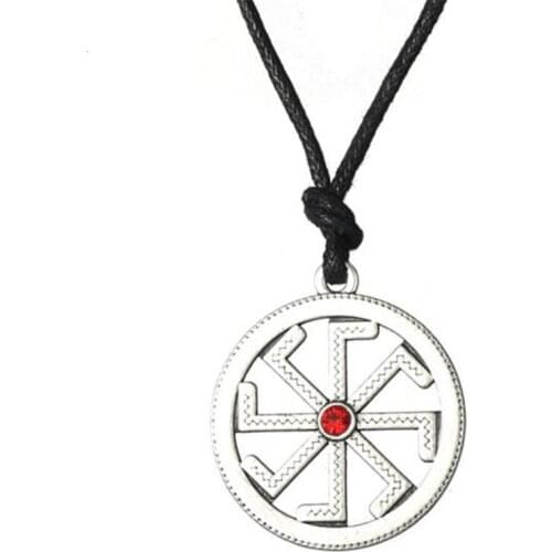 Pendant Necklace For Women Men Wheel Pattern With Red Crystals Attractive Viking Jewelry Zinc Alloy Provide Dropshipping