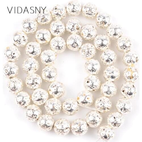 Silver Plated Natural Lava Hematite Stone Round Beads For Jewelry Making 4mm-12mm Loose Beads Diy Bracelet Necklace 15