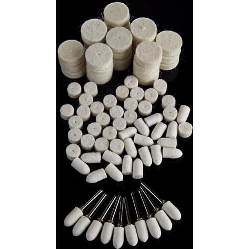 100pcs Wool Felt Polishing Wheel Rotary Buffing Pad Tools +Mandrel For Metal Jade Polishing Deburring Seam Edge Grinding