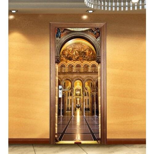 Hot Door Mural Luxury Palace Whosales Door Sticker DIY Self-adhesive Waterproof Wallpaper Poste for Home Decoration Gift